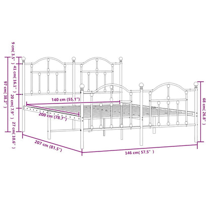 Giroletto con Testiera e Pediera Metallo Bianco 140x200 cm | homemem39