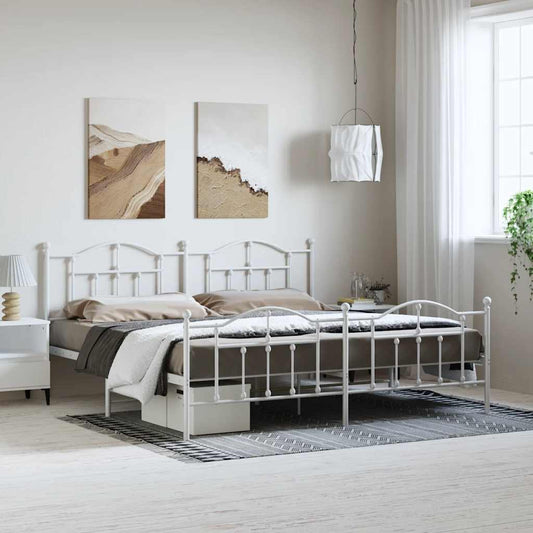 Giroletto con Testiera e Pediera Metallo Bianco 193x203 cm | homemem39