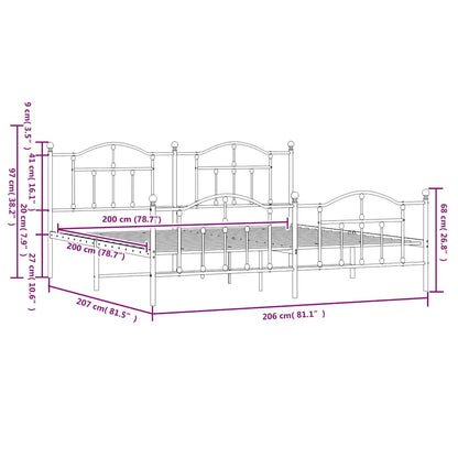 Giroletto con Testiera e Pediera Metallo Bianco 200x200 cm | homemem39