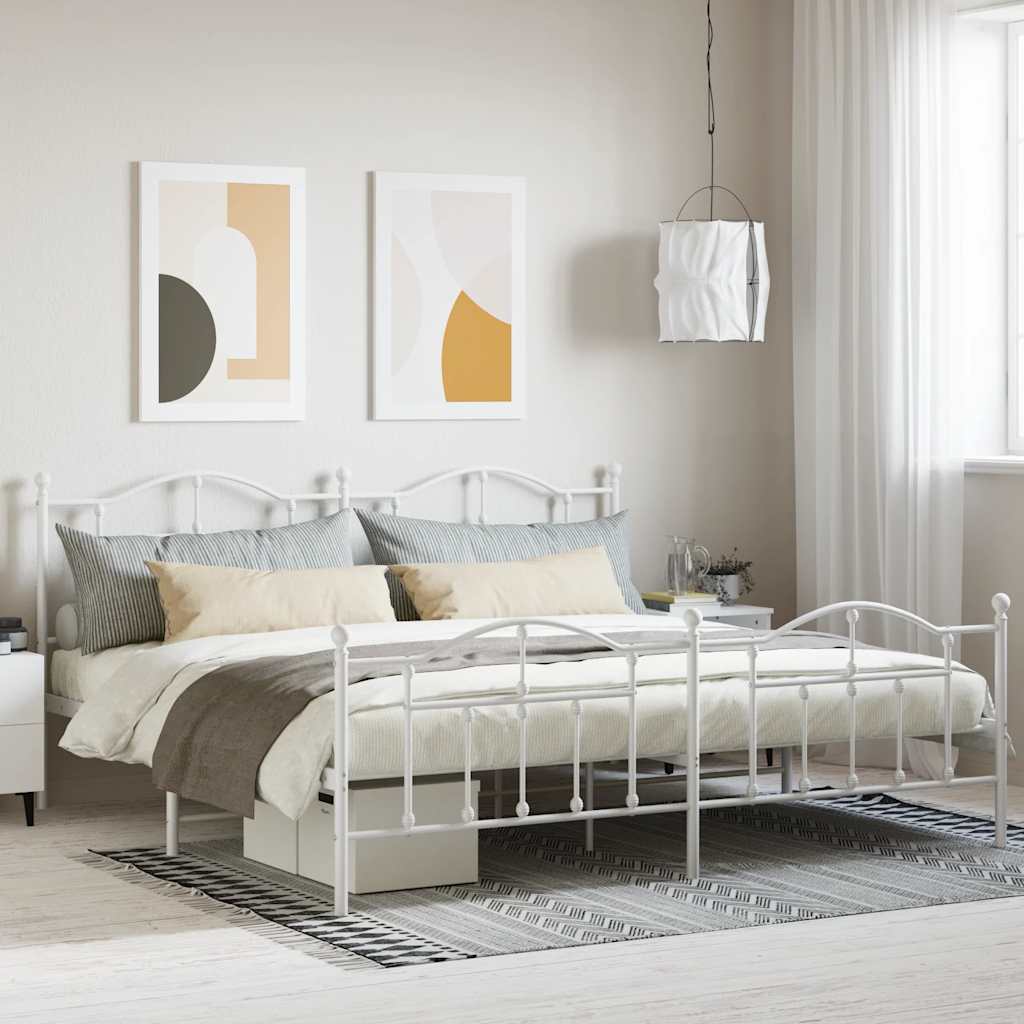 Giroletto con Testiera e Pediera Metallo Bianco 200x200 cm | homemem39