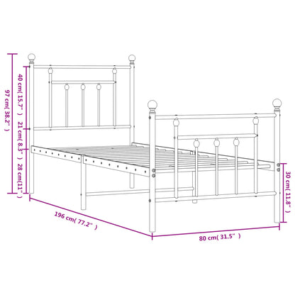 Giroletto con Testiera e Pediera Metallo Nero 75x190 cm | homemem39