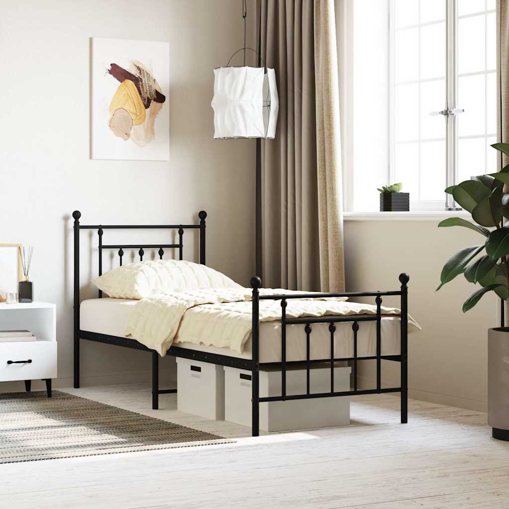 Giroletto con Testiera e Pediera Metallo Nero 75x190 cm | homemem39