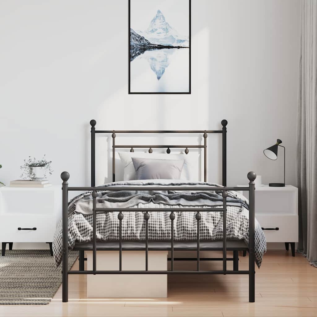 Giroletto con Testiera e Pediera Metallo Nero 100x190 cm