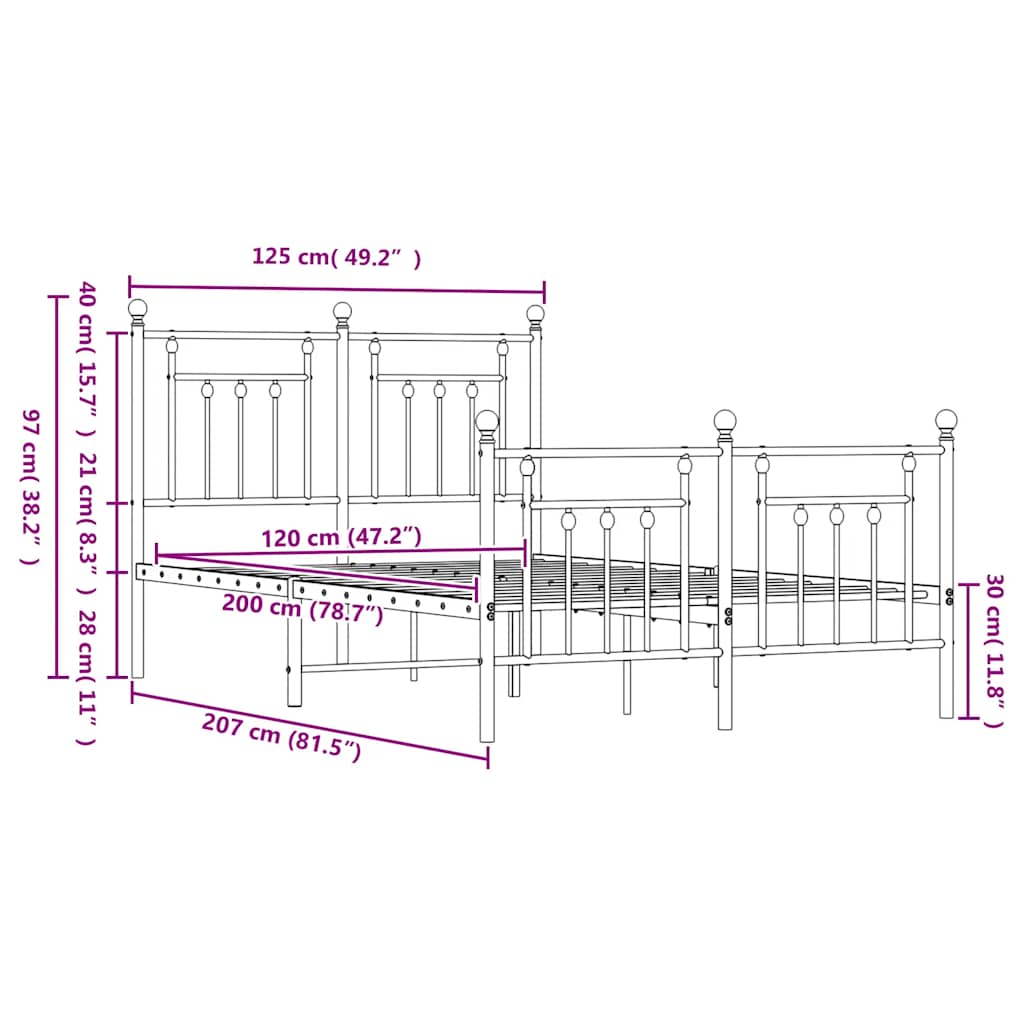 Giroletto con Testiera e Pediera Metallo Nero 120x200 cm
