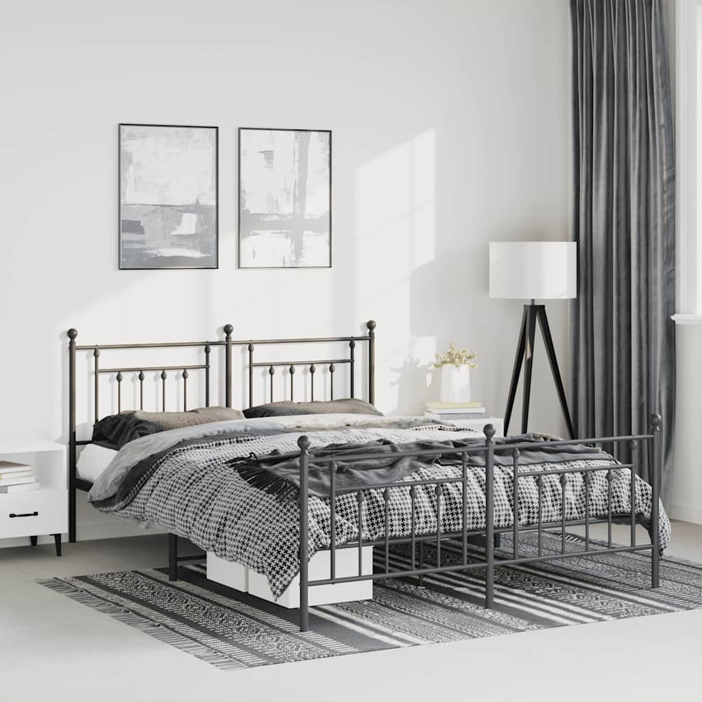 Giroletto con Testiera e Pediera Metallo Nero 135x190 cm | homemem39