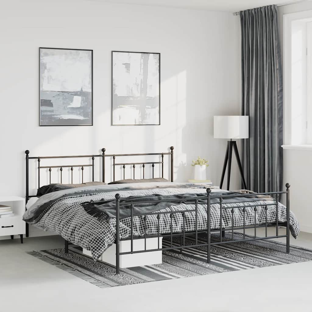 Giroletto con Testiera e Pediera Metallo Nero 193x203 cm | homemem39