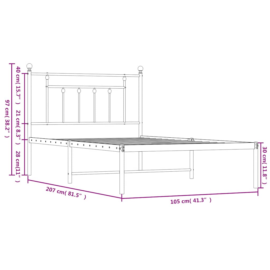 Giroletto con Testiera Metallo Bianco 100x200 cm | homemem39
