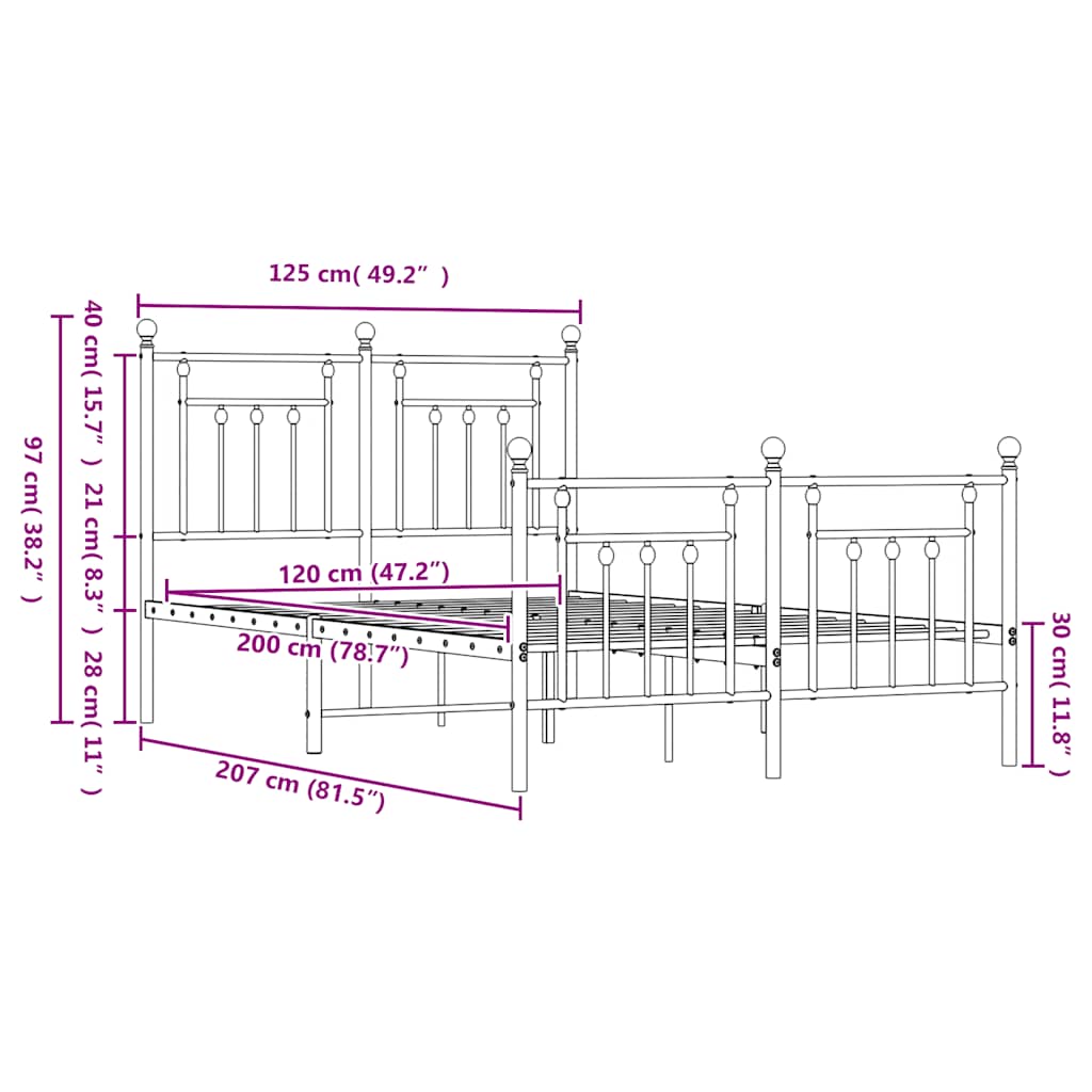 Giroletto con Testiera e Pediera Metallo Bianco 120x200 cm | homemem39