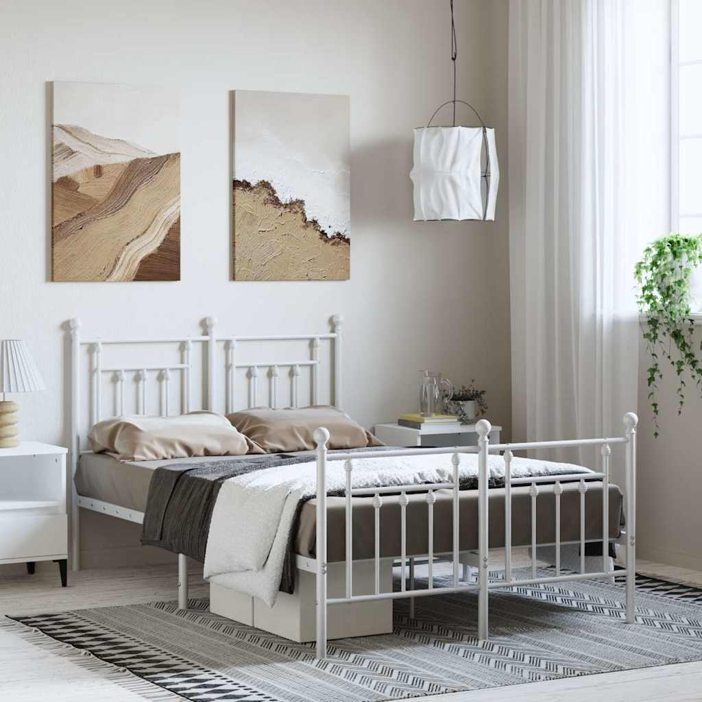 Giroletto con Testiera e Pediera Metallo Bianco 135x190 cm