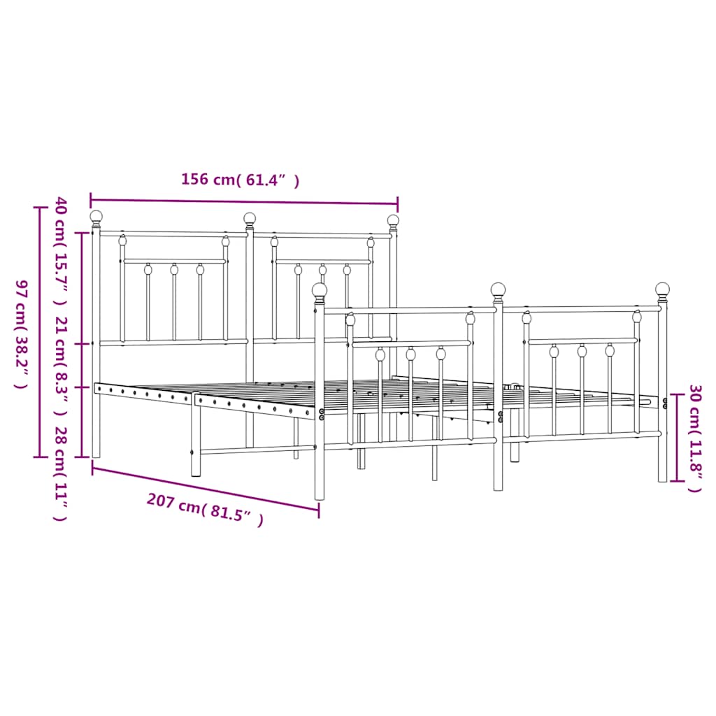 Giroletto con Testiera e Pediera Metallo Bianco 150x200 cm | homemem39