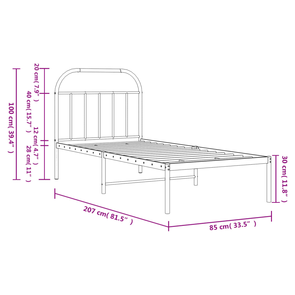 Giroletto con Testiera in Metallo Nero 80x200 cm | homemem39
