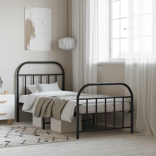 Giroletto con Testiera e Pediera Metallo Nero 90x190 cm | homemem39