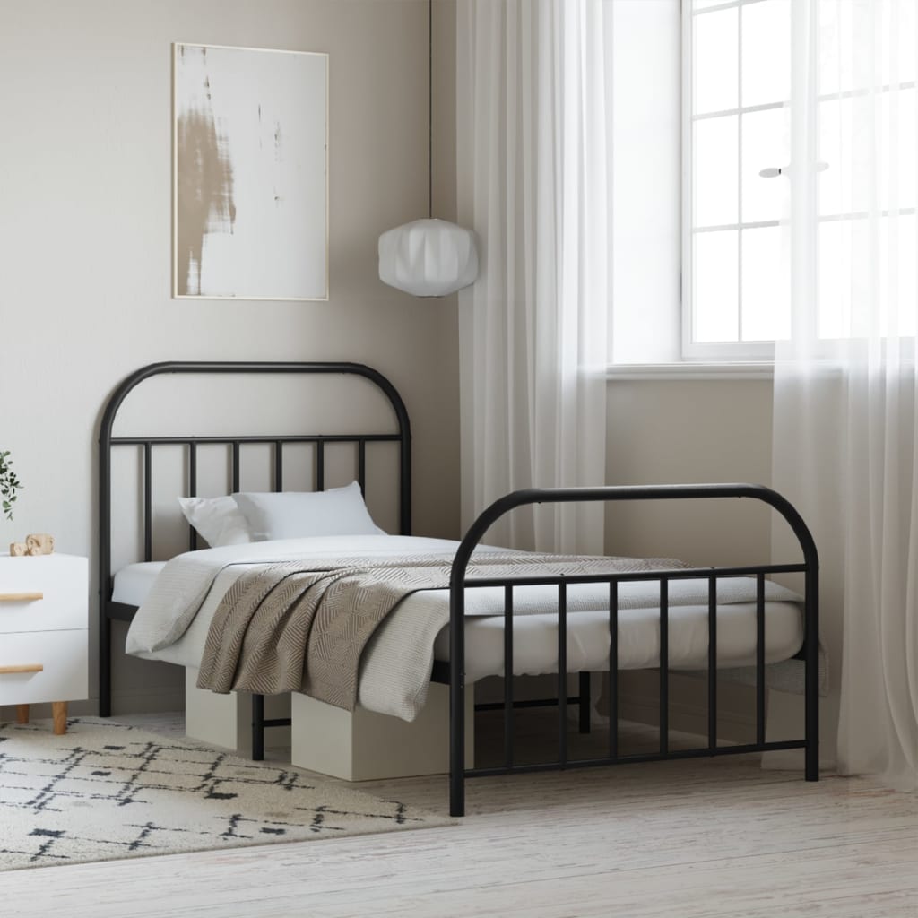 Giroletto con Testiera e Pediera Metallo Nero 107x203 cm | homemem39