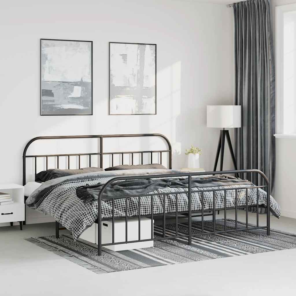 Giroletto con Testiera e Pediera Metallo Nero 193x203 cm | homemem39