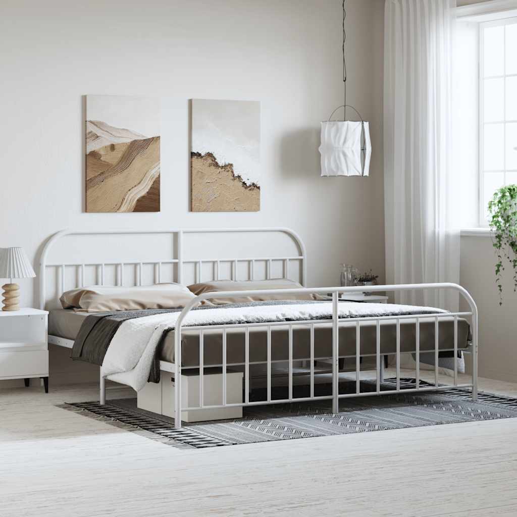 Giroletto con Testiera e Pediera Metallo Bianco 193x203 cm | homemem39