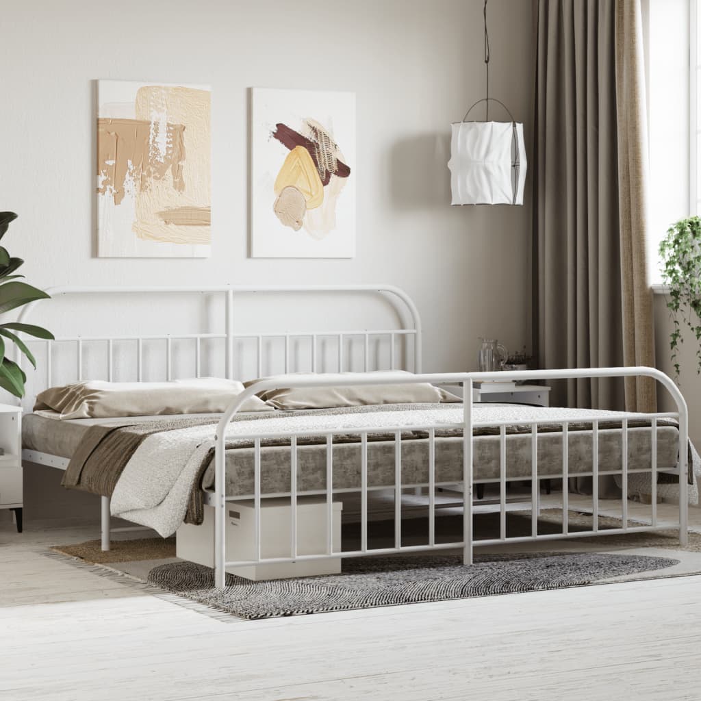 Giroletto con Testiera e Pediera Metallo Bianco 200x200 cm | homemem39