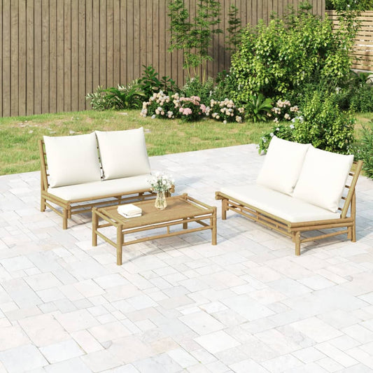 Panca da Giardino con Cuscini Bianco Crema in Bambù | homemem39