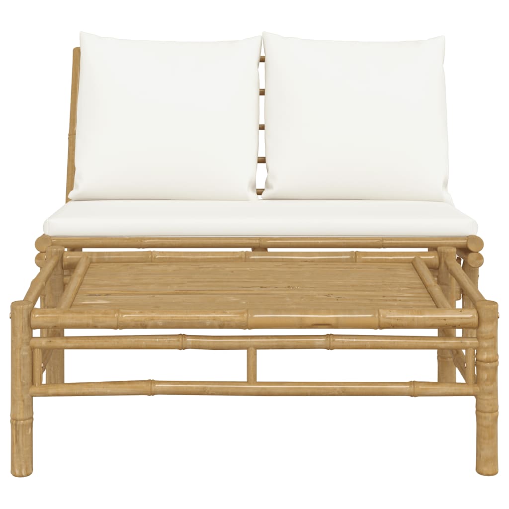 Set Salotto da Giardino 2pz con Cuscini Bianco Crema in Bambù