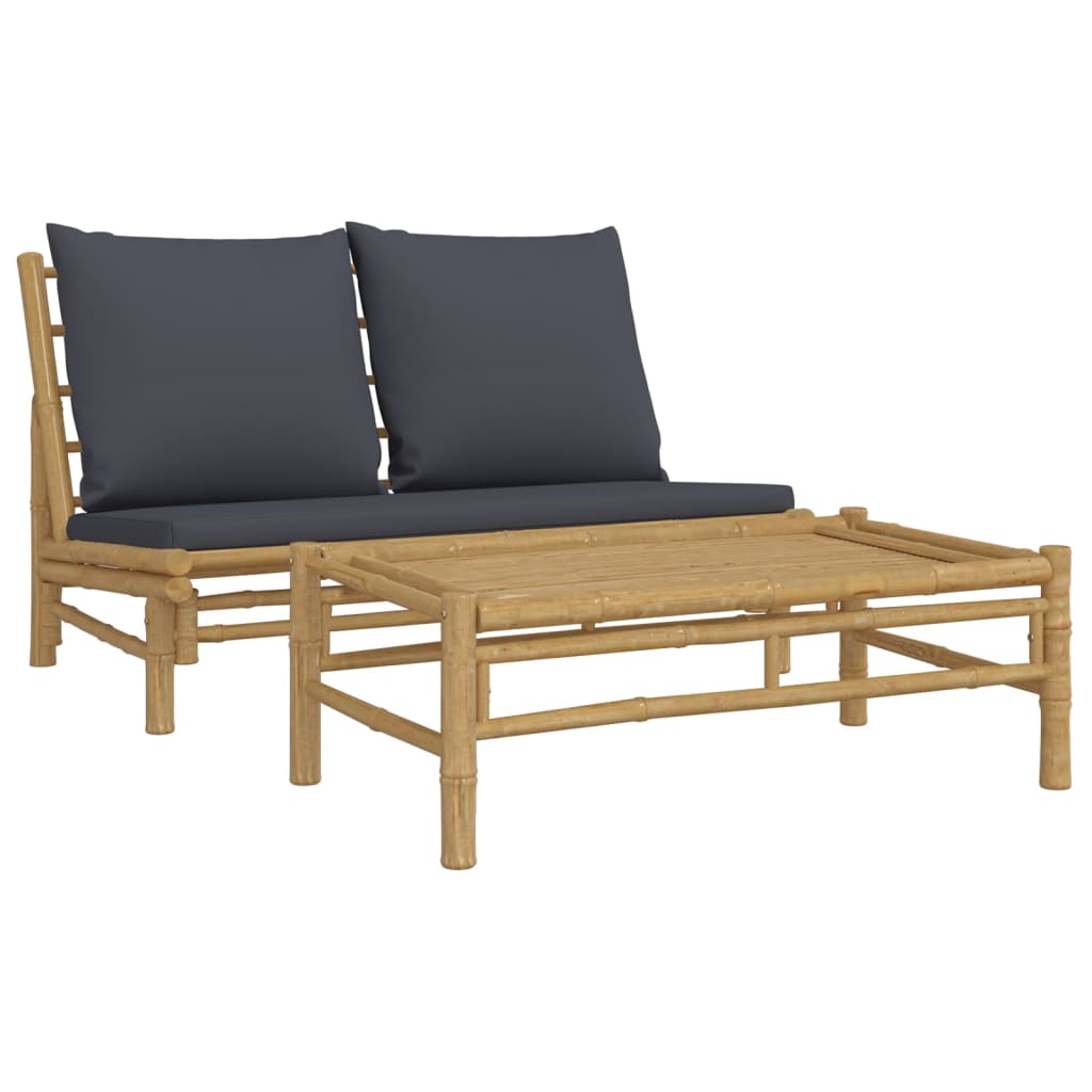 Set Salotto da Giardino 2pz con Cuscini Bambù