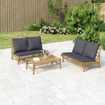 Set Salotto da Giardino 2pz con Cuscini Bambù