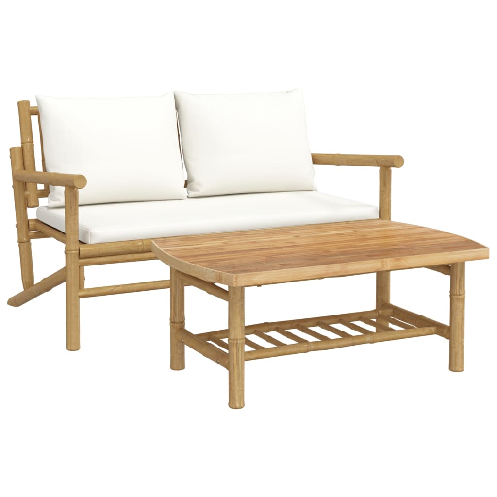 Set Salotto da Giardino 2pz con Cuscini Bambù