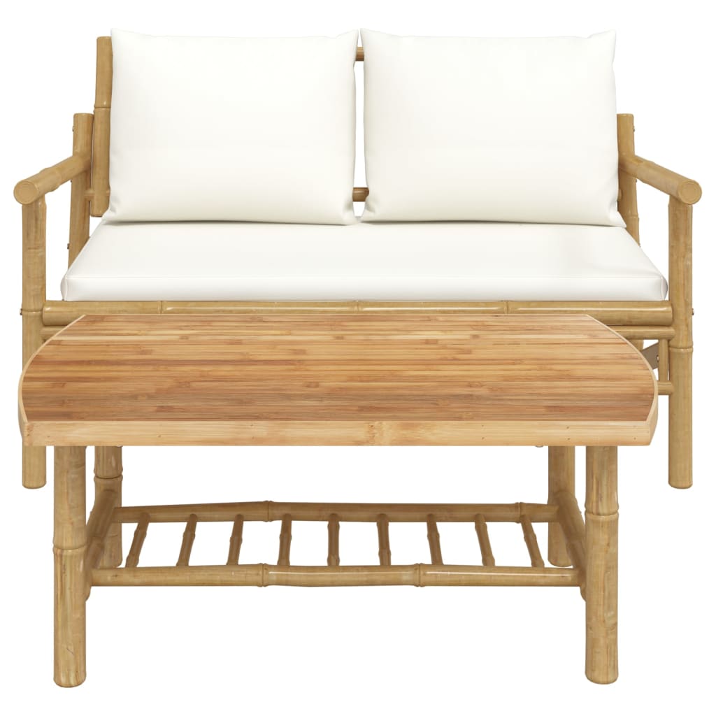 Set Salotto da Giardino 2pz con Cuscini Bambù