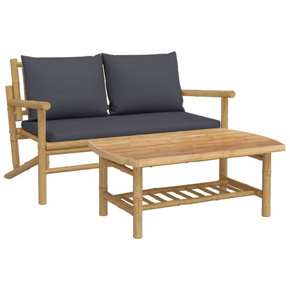Set Salotto da Giardino 2pz con Cuscini Grigio Scuro Bambù | homemem39