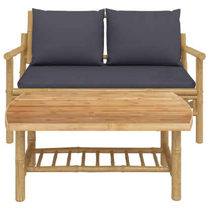 Set Salotto da Giardino 2pz con Cuscini Grigio Scuro Bambù | homemem39