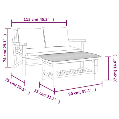 Set Salotto da Giardino 2pz con Cuscini Grigio Scuro Bambù