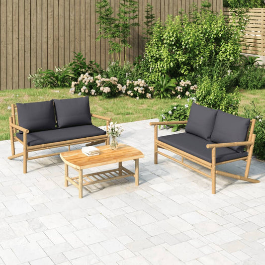 Set Salotto da Giardino 2pz con Cuscini Grigio Scuro Bambù | homemem39