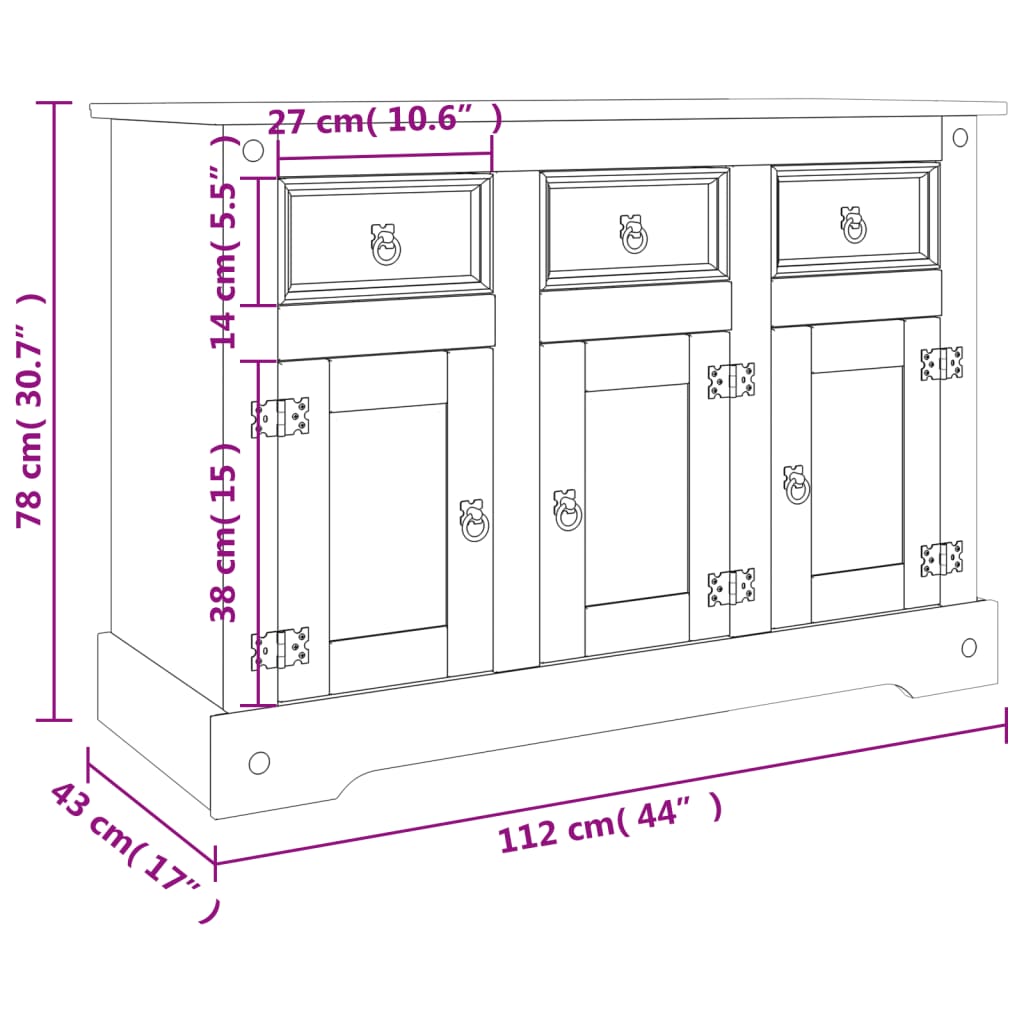 Credenza Corona Marrone 112x44x78 cm Legno di Pino Messicano