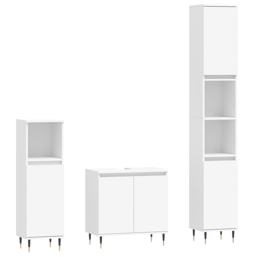 Set di Mobili da Bagno 3 pz Bianco in Legno Multistrato | homemem39