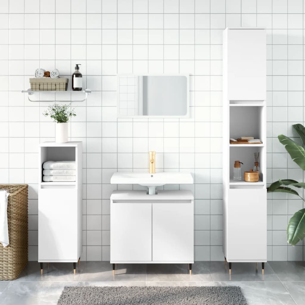 Set di Mobili da Bagno 3 pz Bianco in Legno Multistrato | homemem39