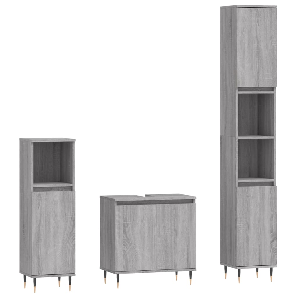 Set Mobili da Bagno 3 pz Grigio Sonoma in Legno Multistrato | homemem39
