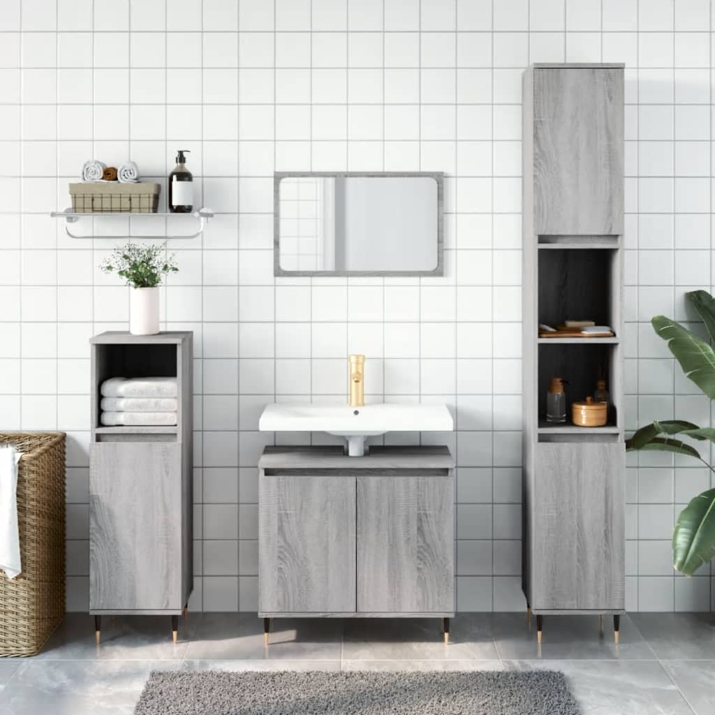 Set Mobili da Bagno 3 pz Grigio Sonoma in Legno Multistrato | homemem39