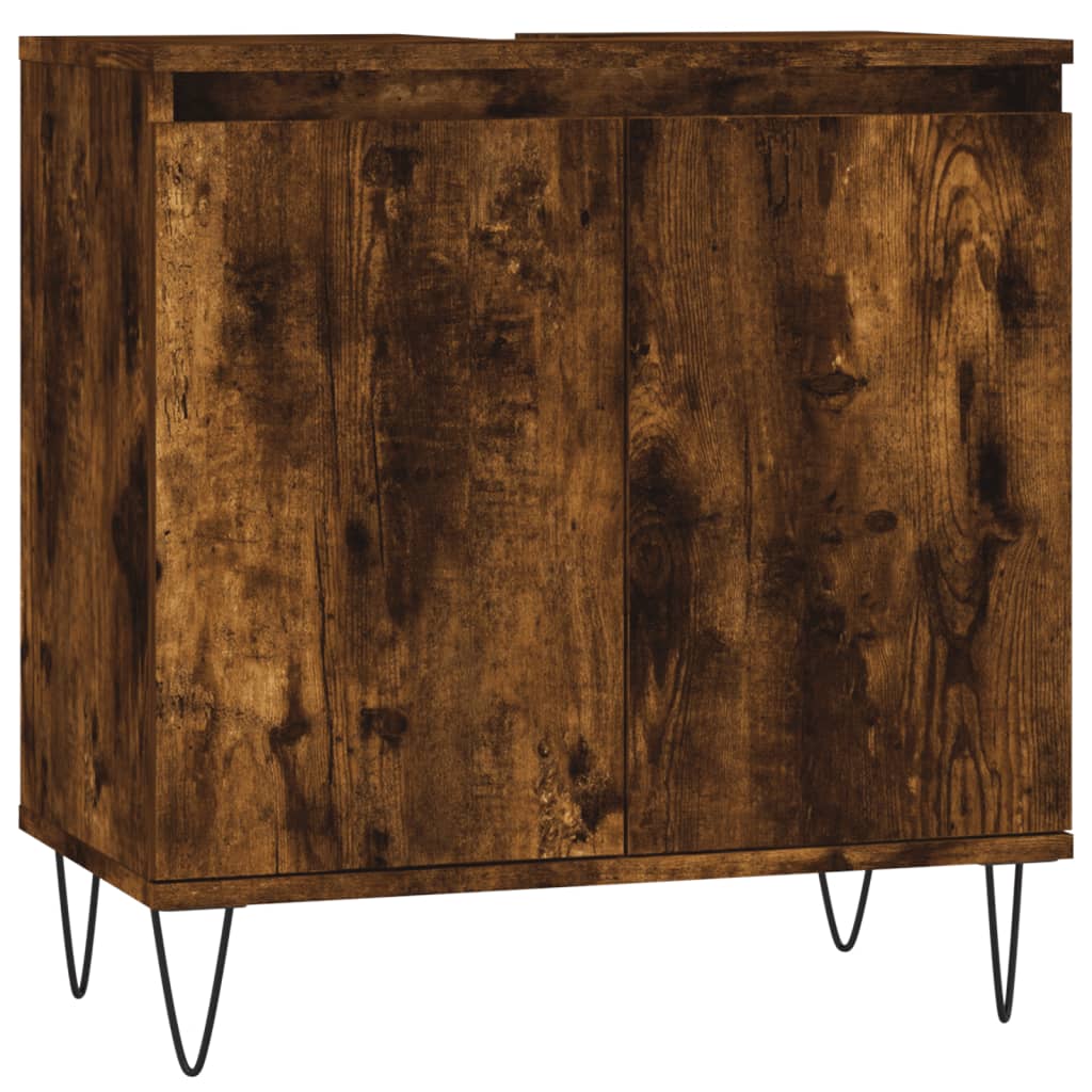 Set Mobili da Bagno 3 pz Rovere Fumo in Legno Multistrato