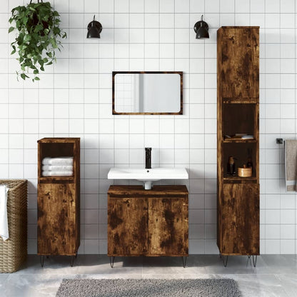 Set Mobili da Bagno 3 pz Rovere Fumo in Legno Multistrato | homemem39