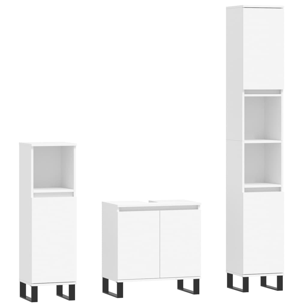 Set di Mobili da Bagno 3 pz Bianco in Legno Multistrato | homemem39