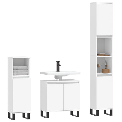 Set di Mobili da Bagno 3 pz Bianco in Legno Multistrato | homemem39