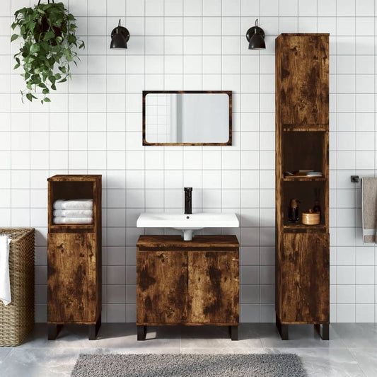 Set Mobili da Bagno 3 pz Rovere Fumo in Legno Multistrato | homemem39