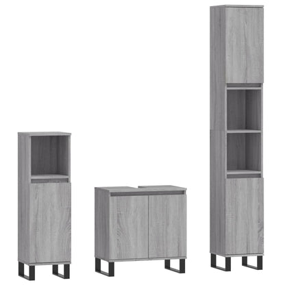 Set Mobili da Bagno 3 pz Grigio Sonoma in Legno Multistrato | homemem39