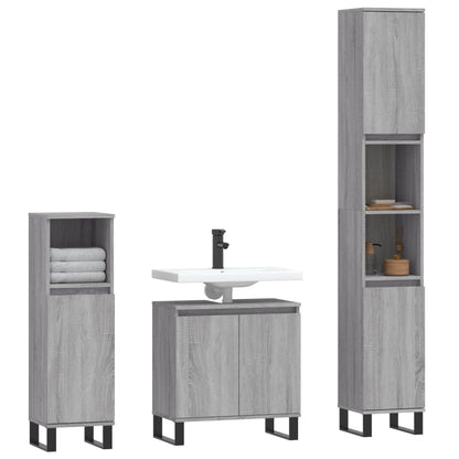 Set Mobili da Bagno 3 pz Grigio Sonoma in Legno Multistrato | homemem39