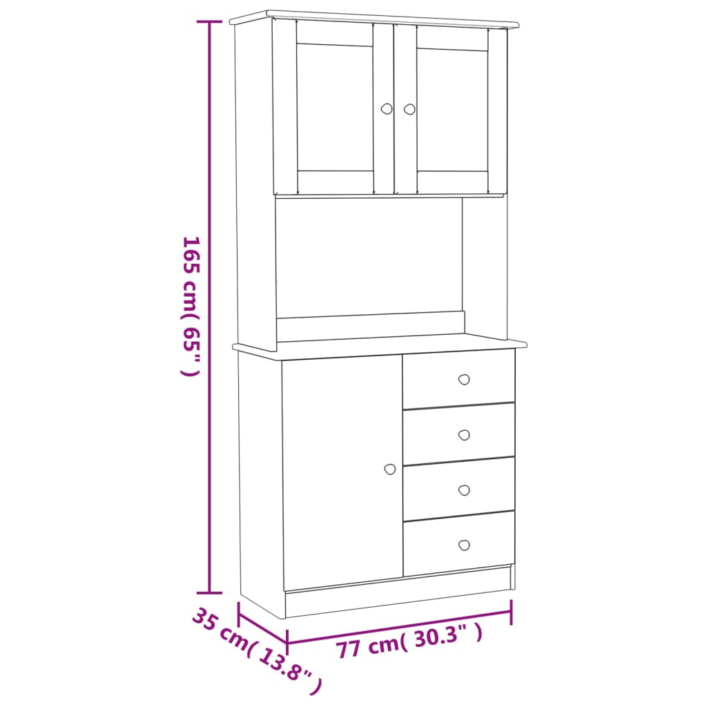 Credenza ALTA Bianca 77x35x165 cm in Legno Massello di Pino - homemem39