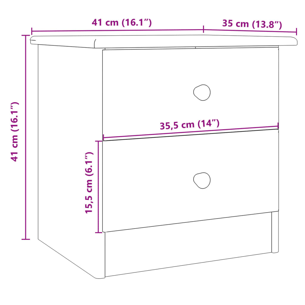 Comodino ALTA 41x35x41 cm in Legno Massello di Pino - homemem39