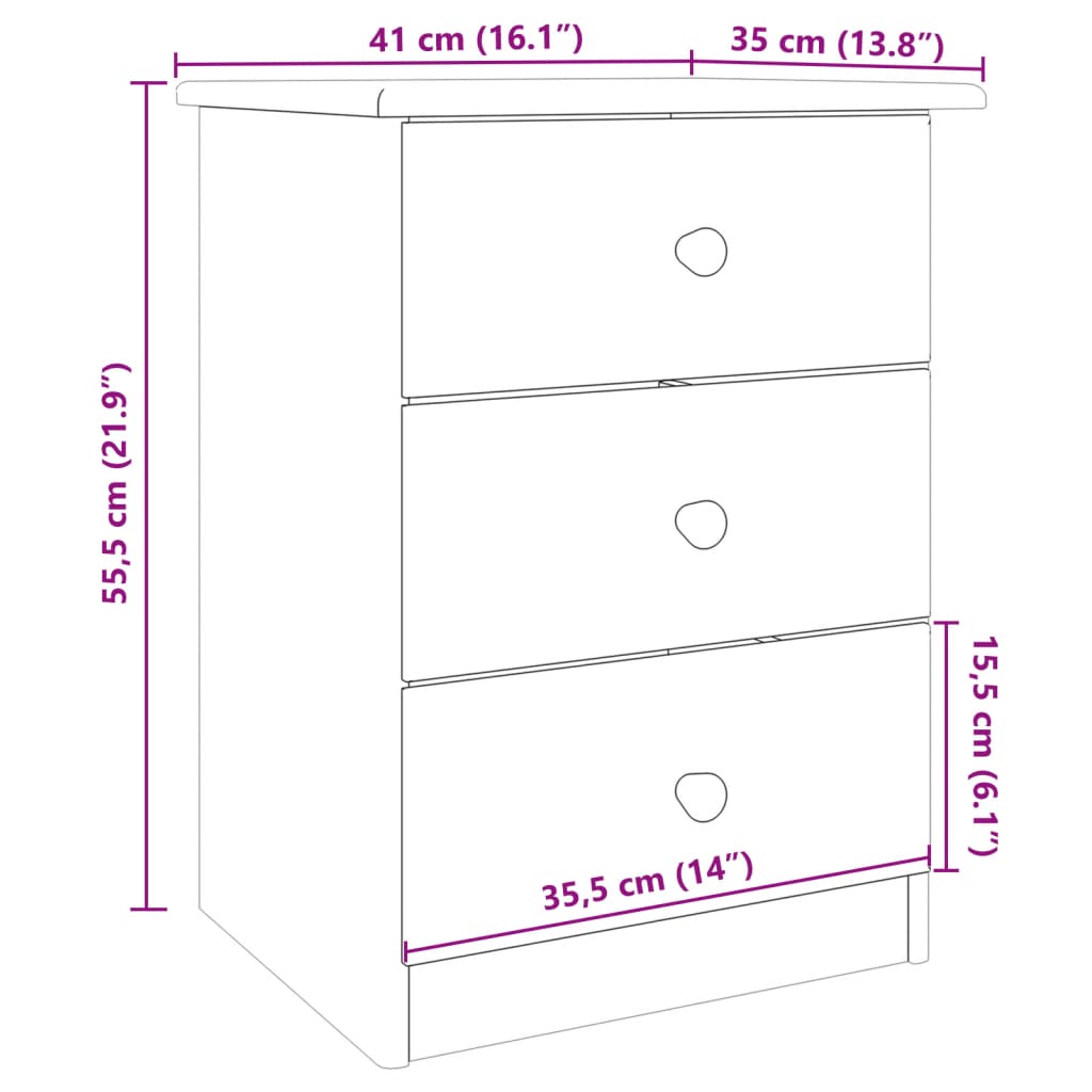 Comodino ALTA Bianco 41x35x55,5 cm in Legno Massello di Pino | homemem39