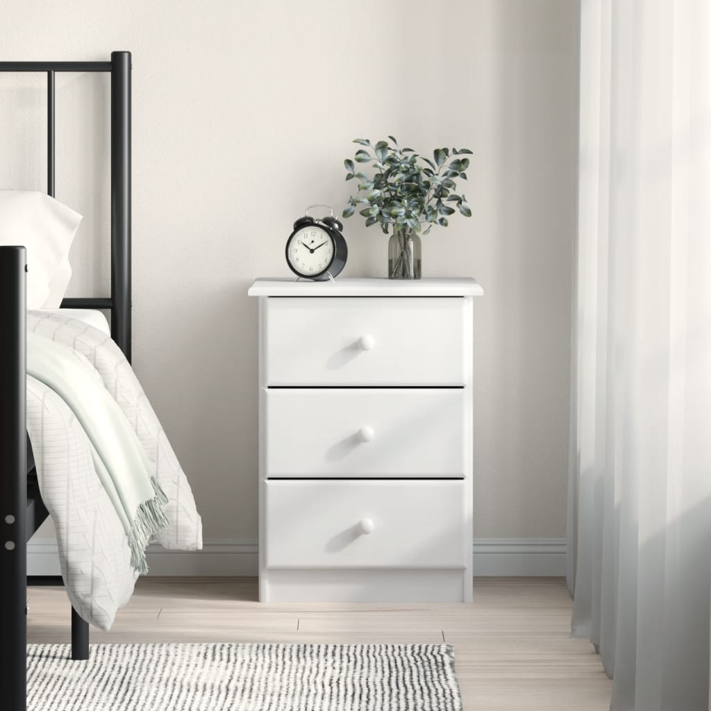 Comodino ALTA Bianco 41x35x55,5 cm in Legno Massello di Pino | homemem39