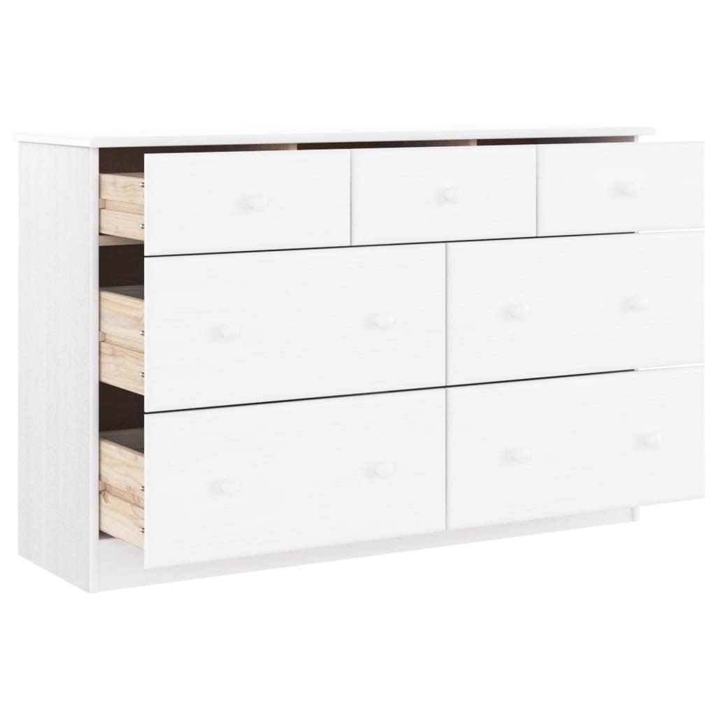 Cassettiera ALTA Bianca 112x35x73 cm in Legno Massello di Pino - homemem39