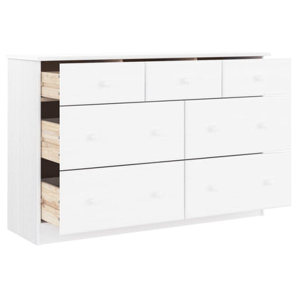Cassettiera ALTA Bianca 112x35x73 cm in Legno Massello di Pino - homemem39