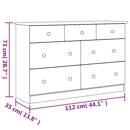 Cassettiera ALTA Bianca 112x35x73 cm in Legno Massello di Pino