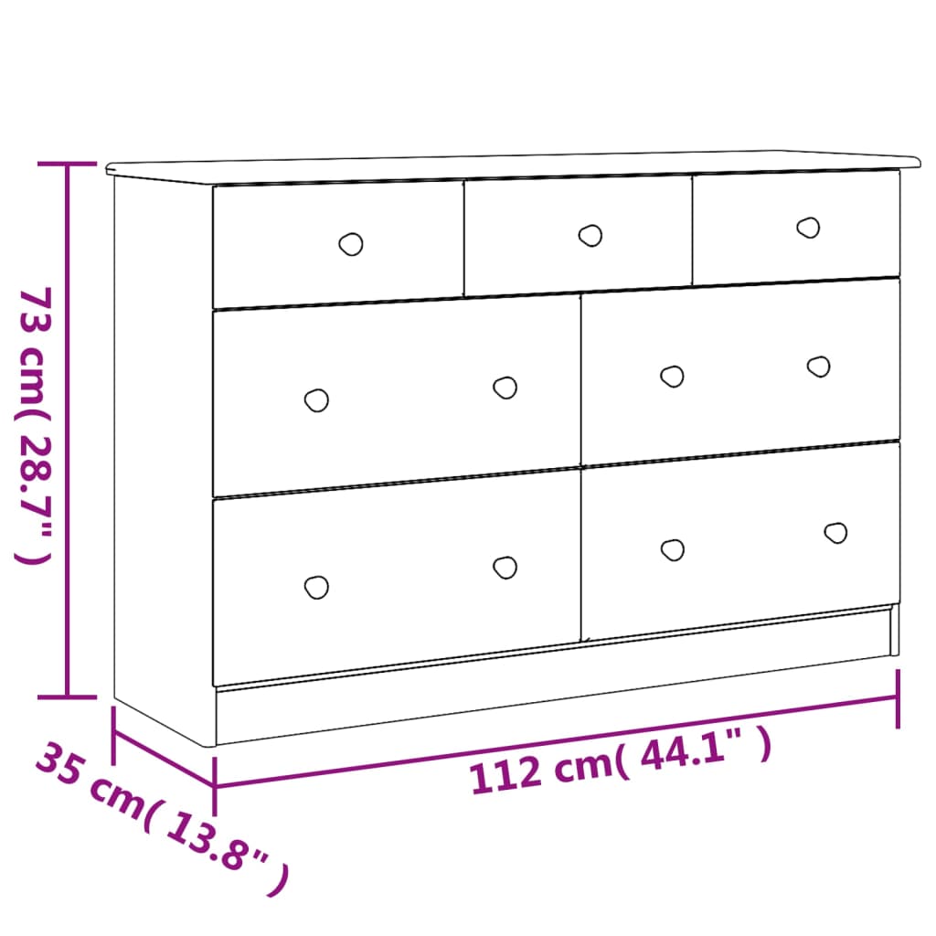 Cassettiera ALTA Bianca 112x35x73 cm in Legno Massello di Pino - homemem39
